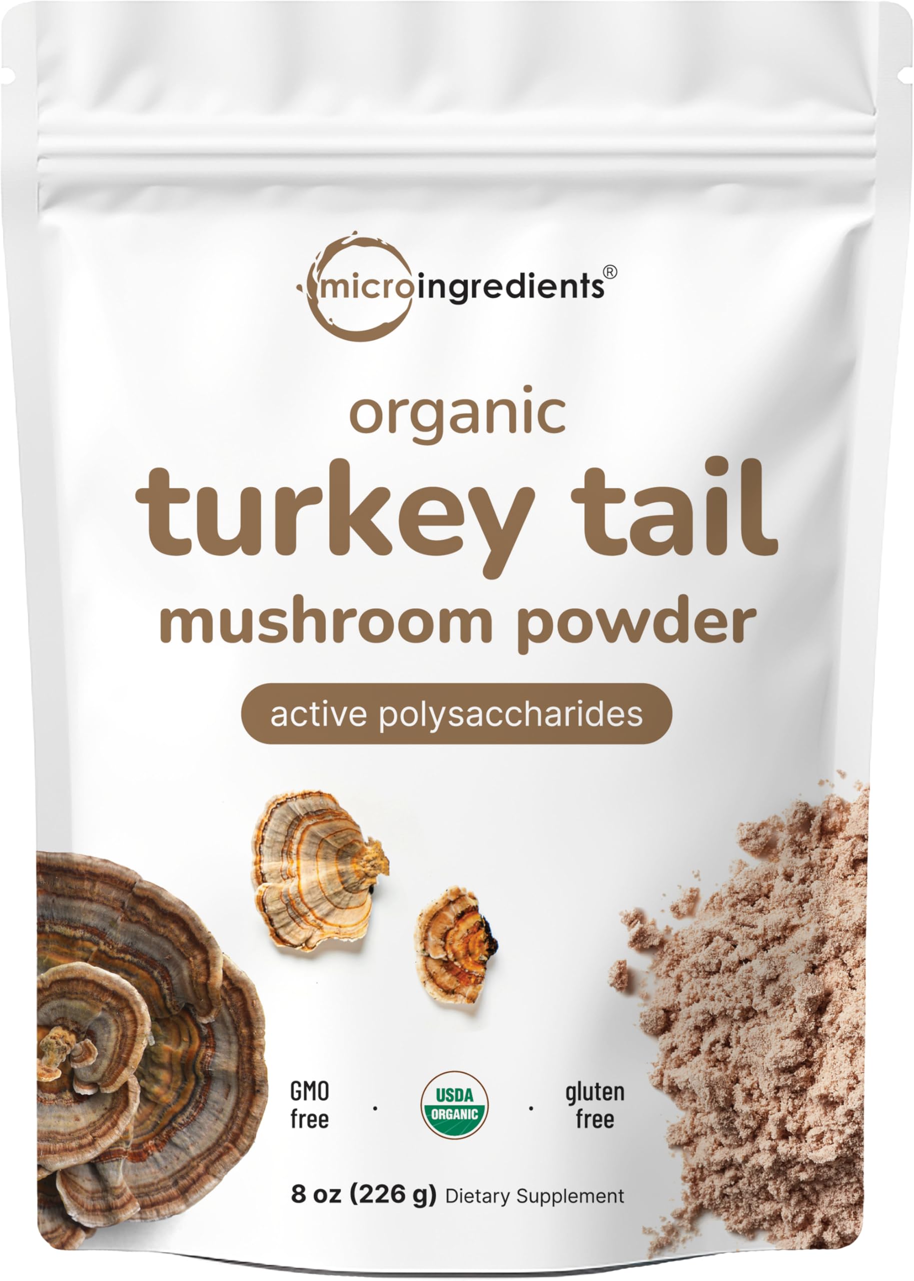 Micro Ingredients Organic Turkey Tail Mushroom Powder (50:1 Extract), 8 Ounce | Freeze Dried with Active Polysaccharides, Supports Immune Response & Cellular Level, Pet Friendly