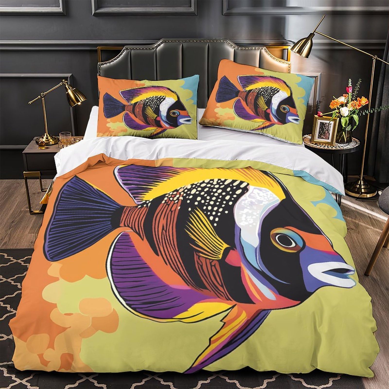Housse de couette poissons colorés 3D pour transformer la décoration d'une chambre d'enfant