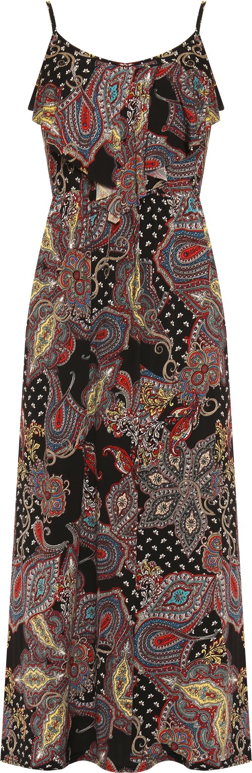 Wearall Women's Black Plus Strappy Paisley Print Frill Maxi Dress Layered Long Full - 26-28