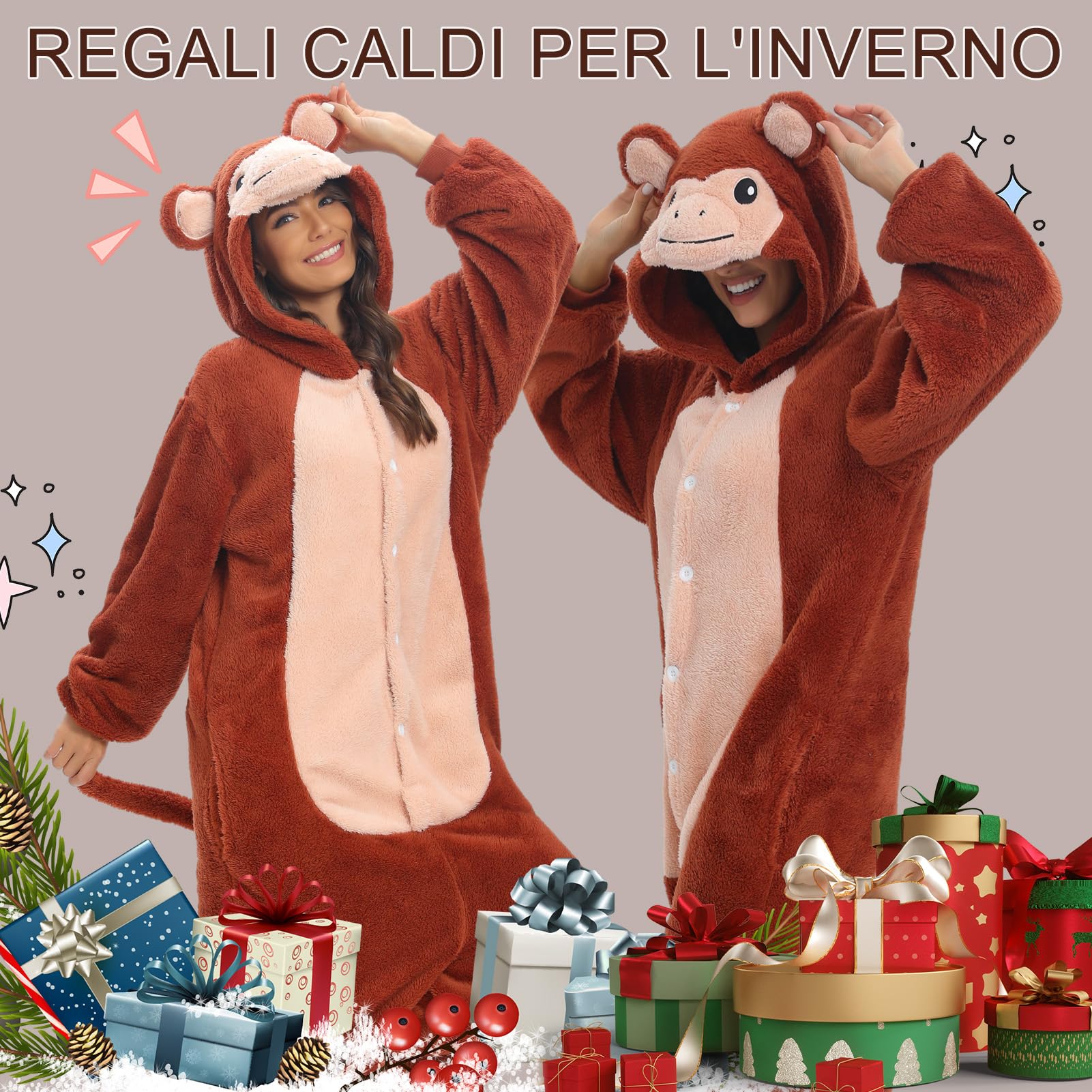 Luojida Pigiama Intero Adulto Cosplay Animale Onesies Morbido e Caldo Pigiama Invernale Pile con Cappuccio e Tasche Tuta Intera in Peluche Ideale Regalo per Costume Carnevale Halloween Natale