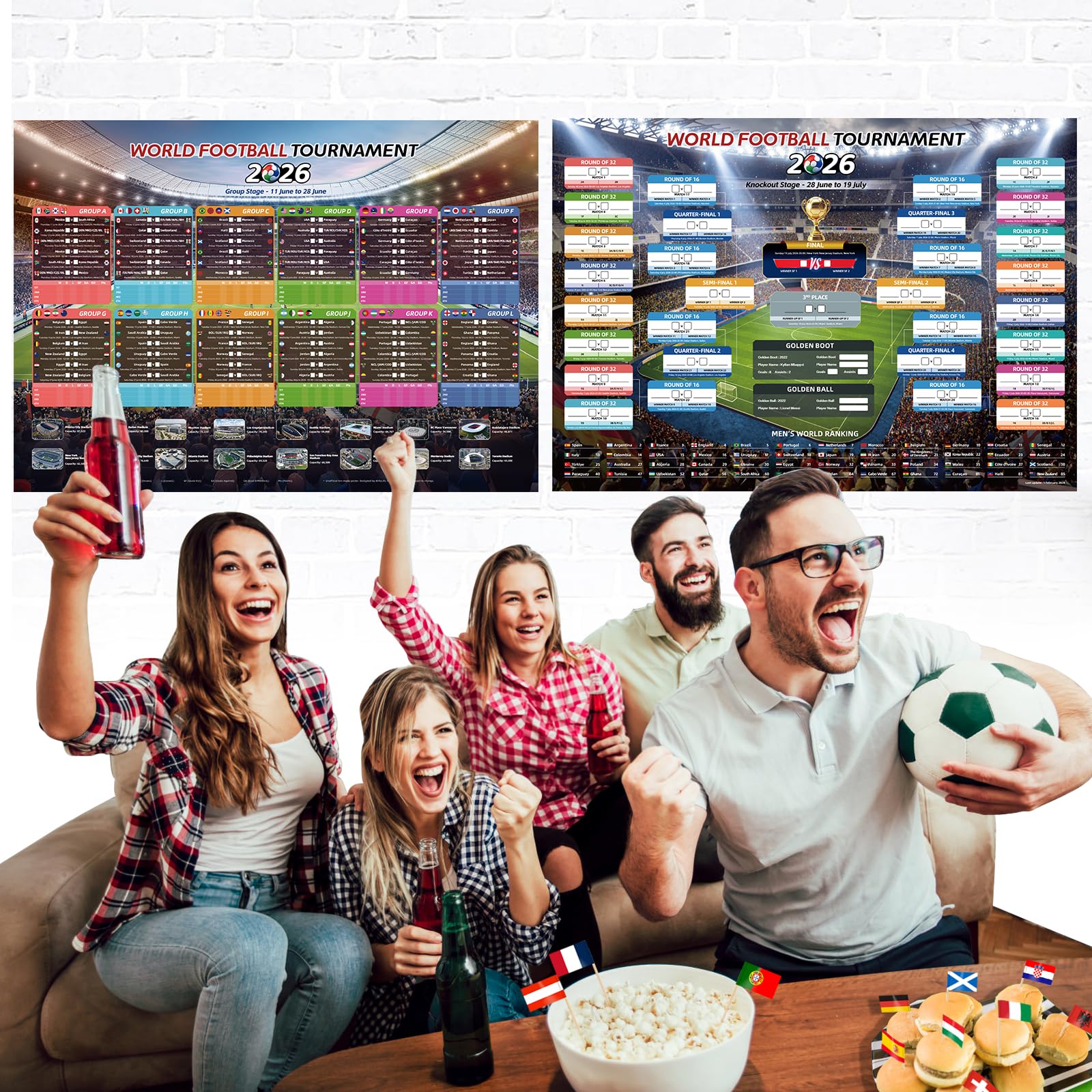 AhfuLife 2Pcs World Cup Football 2026 Wall Chart for Party Decorations - A2 Sizes World Cup WallChart Poster - Includes 48 Teams Group Knockout Final Results Wall Calendar (Folded, A2-42cm x 59.4cm) — view 5