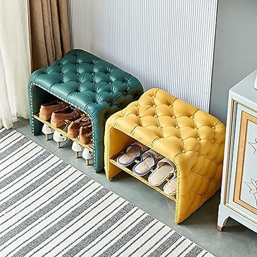 Miniatura 2 de Banco de entrada de lujo, banco de zapatos acolchado de cuero, banco moderno para zapatos, decoración de muebles, marrón, 24 x 16 x 18 pulgadas