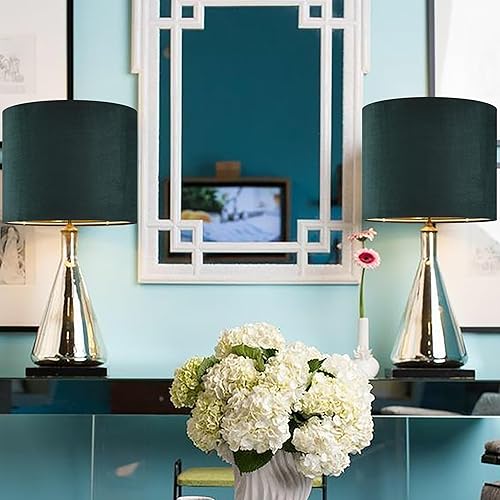 Miniatura 106 de GO&SO Juego de 2 pantallas de lámpara de terciopelo azul oscuro, tamaño mediano de 13 pulgadas superior x 13 pulgadas inferior x 10 pulgadas de alto