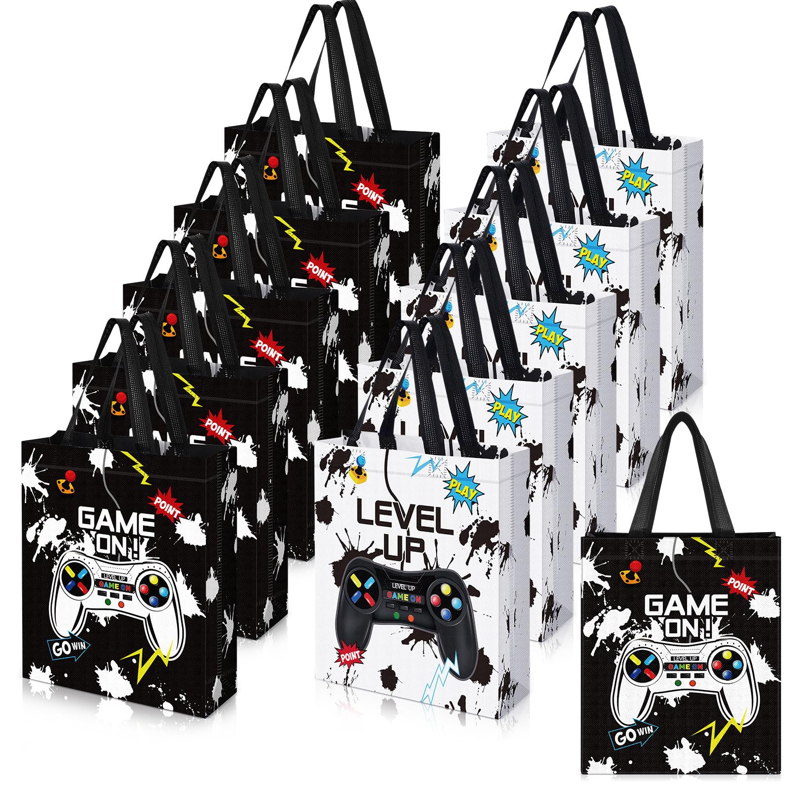 Sweetude 30 Pcs Video Game Gift Bag with Handle Game Party Supplies Reusable Gaming Non Goody Bag, 2 Styles