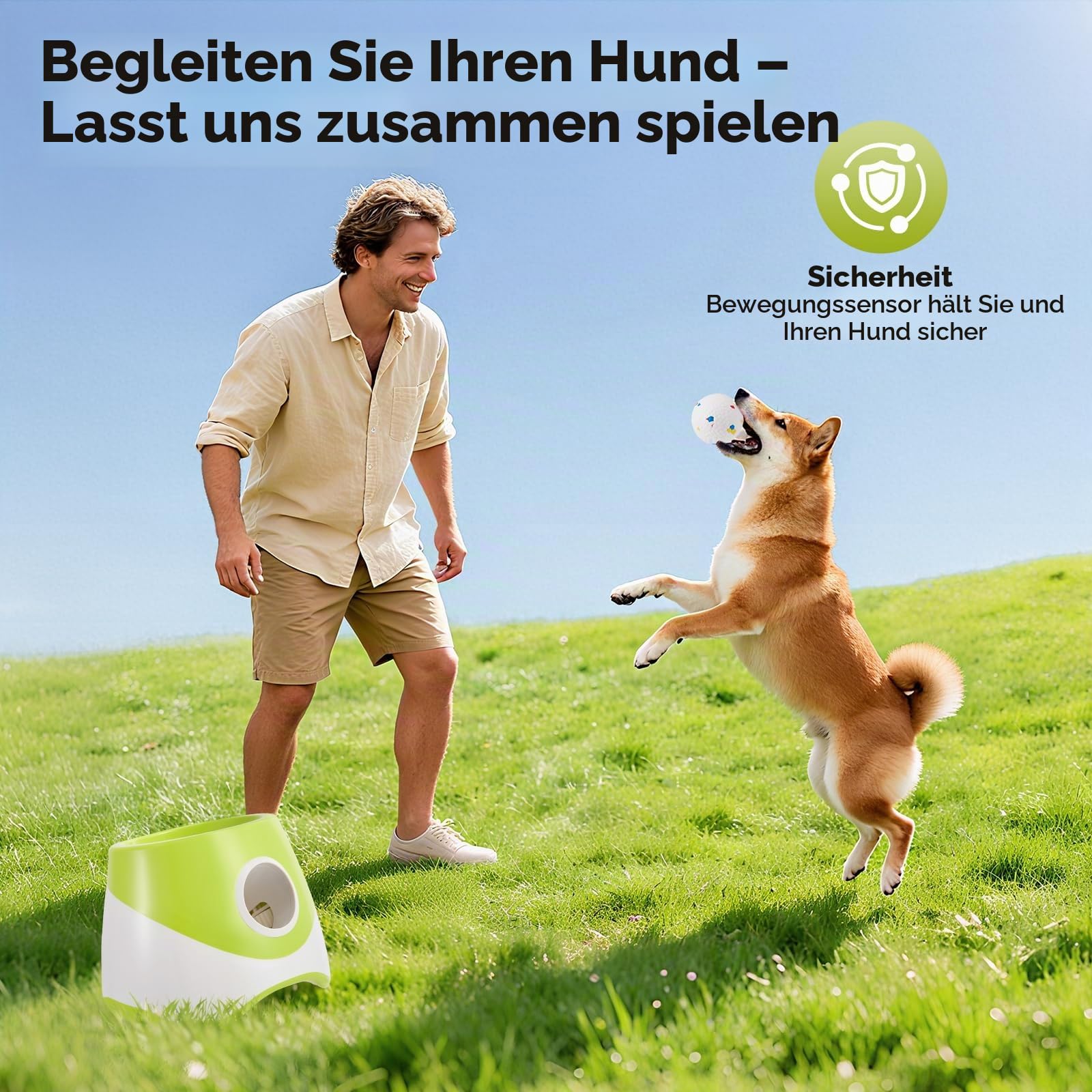 Ballwurfmaschine für Hunde,Mit 6 Tennisbälle,Mit 3 Distanzstufen,Wiederaufladbarem,Ballwurfmaschine Hund Für Kleine Hunde (Grün)
