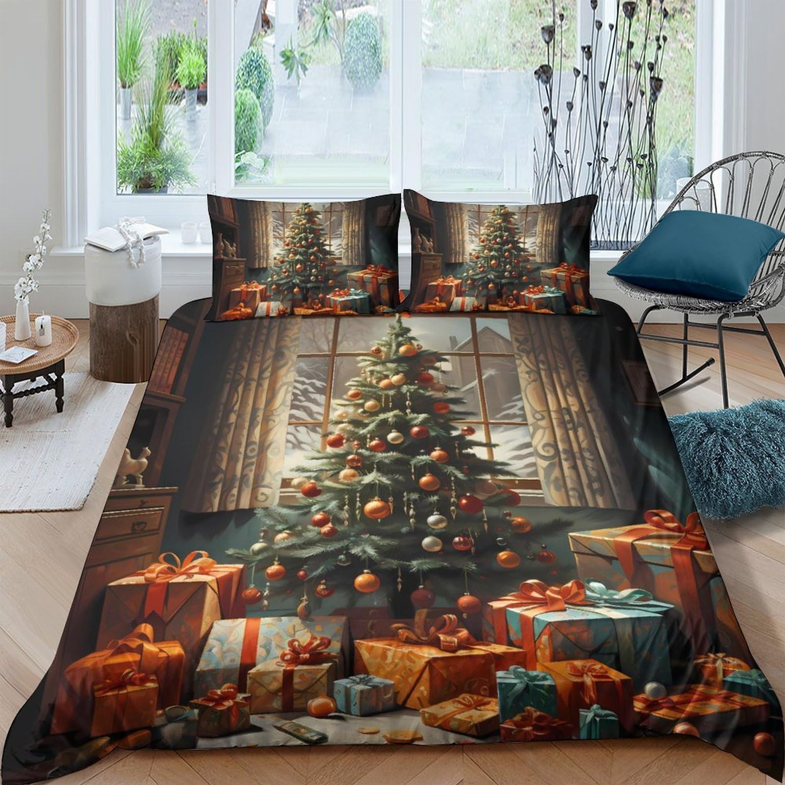 Ctjqhvkz Style-7 3D Printed Christmas Tree Fitted Sheet Microfiber Soft Festive Gifts Bed Sheet For Bedroom Dorm Decoration Single（135X200cm）