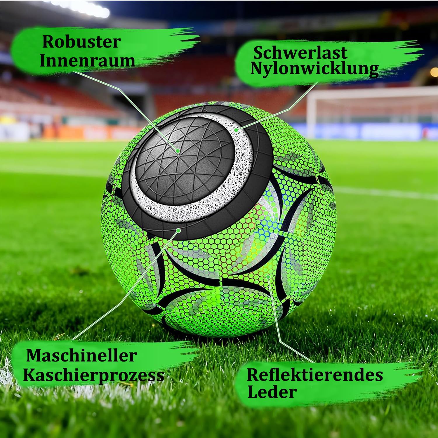 Leuchtender Fußball,Fußball Leuchten im Dunkeln,LED Fussball Standard Grösse 5, Reflektierender Fussball mit Pumpe für Nachtspiele Training, Sport Leuchtfußball für Erwachsene