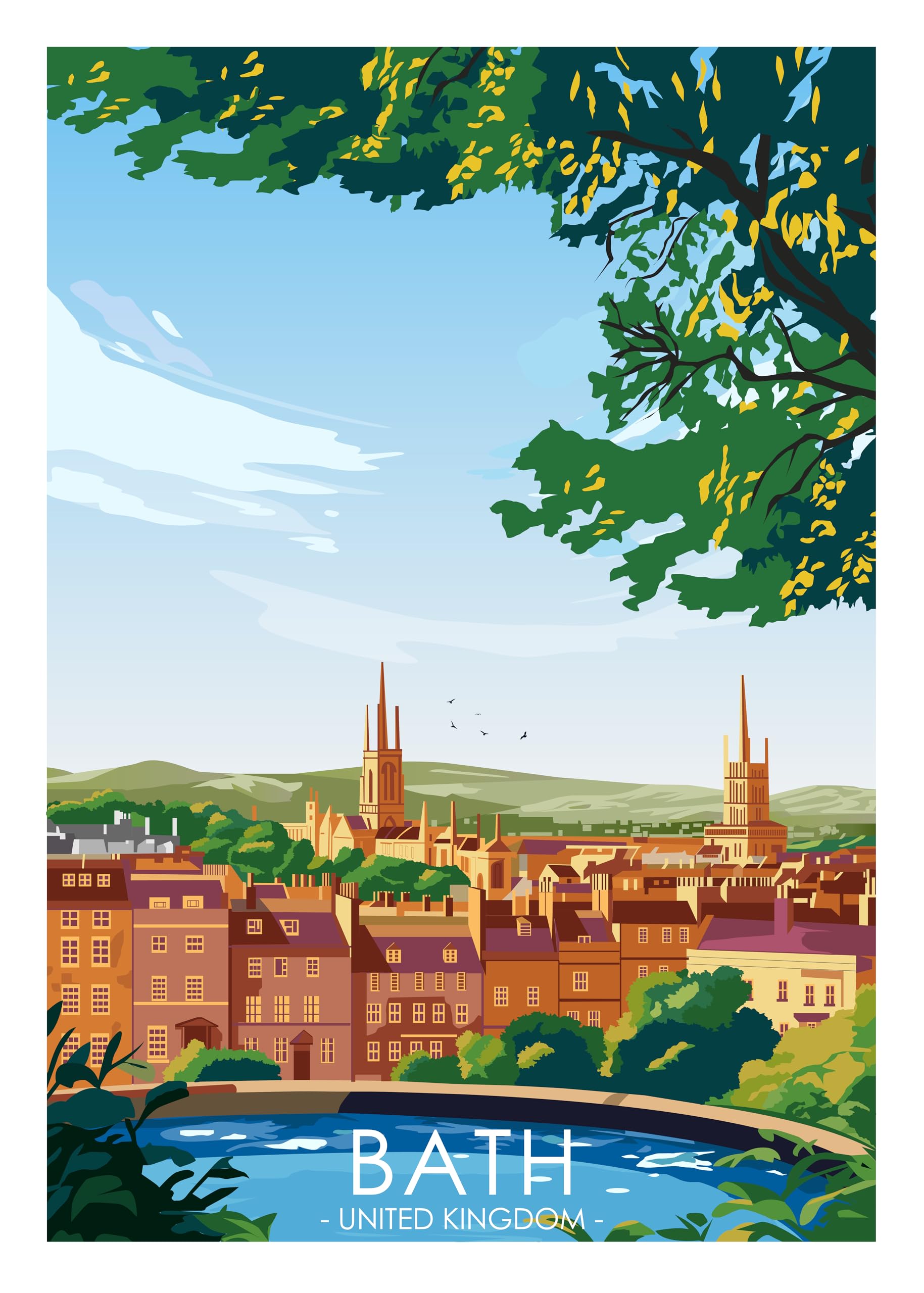 Hewson's Gifts UK Travel Print UK Cities and Shires, Handmade Print Of The Beautiful Places of United Kingdom