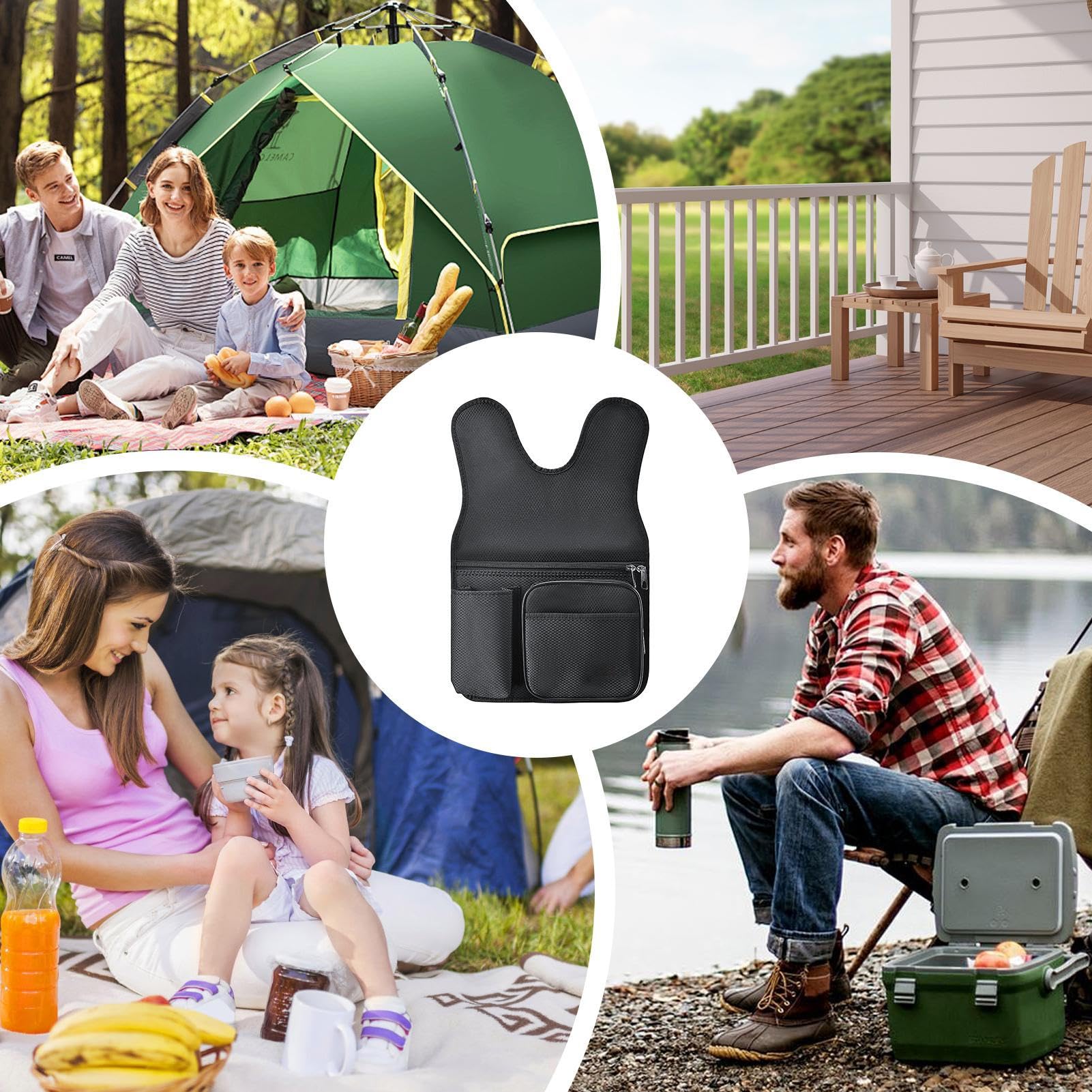 Bolsa lateral para silla de playa – Bolsa para reposabrazos para silla de pesca hecha de tela Oxford engrosada, gran capacidad, resistente al agua, organizador lateral para silla, fácil de