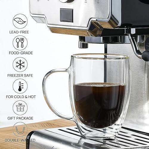 Miniatura 2 de Tazas de café de vidrio de doble pared, tazas de café transparentes de 12 onzas con asa, tazas de café de vidrio aisladas, juego de 2, perfectas