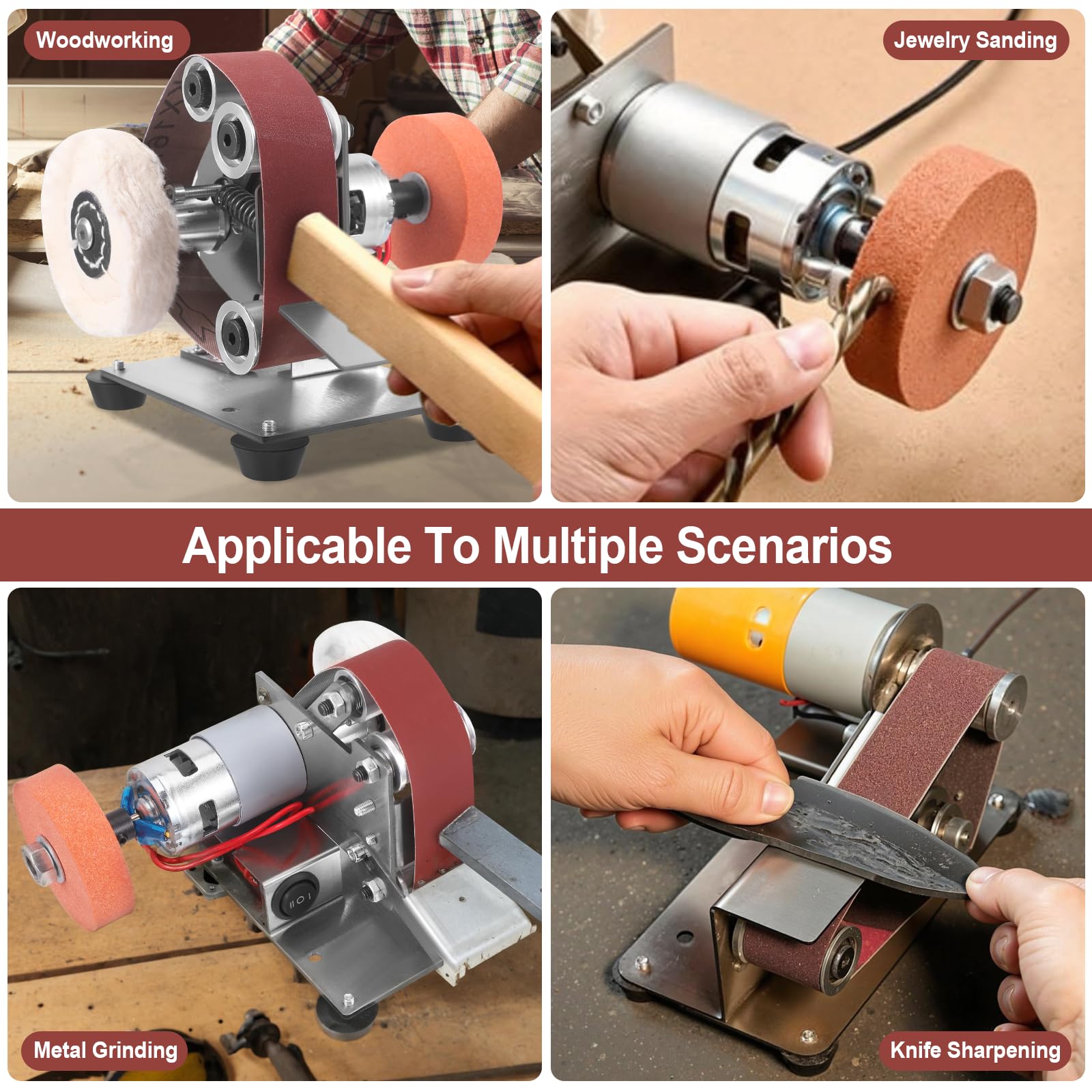 Mini ponceuse à bande, électrique, 7 vitesses réglables, petite ponceuse avec 20 bandes abrasives (grain 80-1000) pour la fabrication de couteaux, le bois, le travail du métal