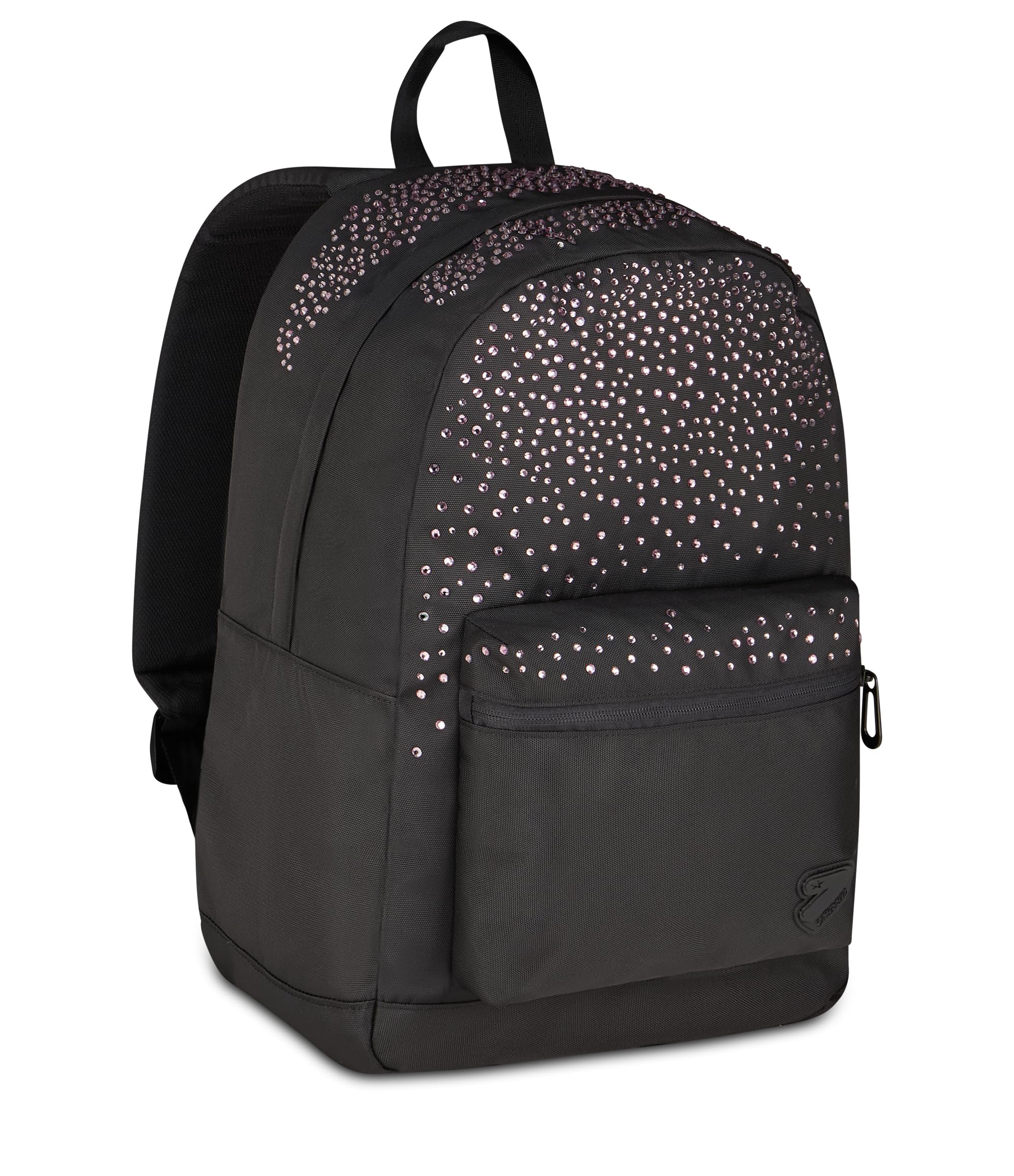 Seven Zaino Round GlitzyCute, Nero con Brillantini, Porta Notebook e Tasca Portaborraccia, 26,5 Litri, Schienale Imbottito, Bambina e Ragazza