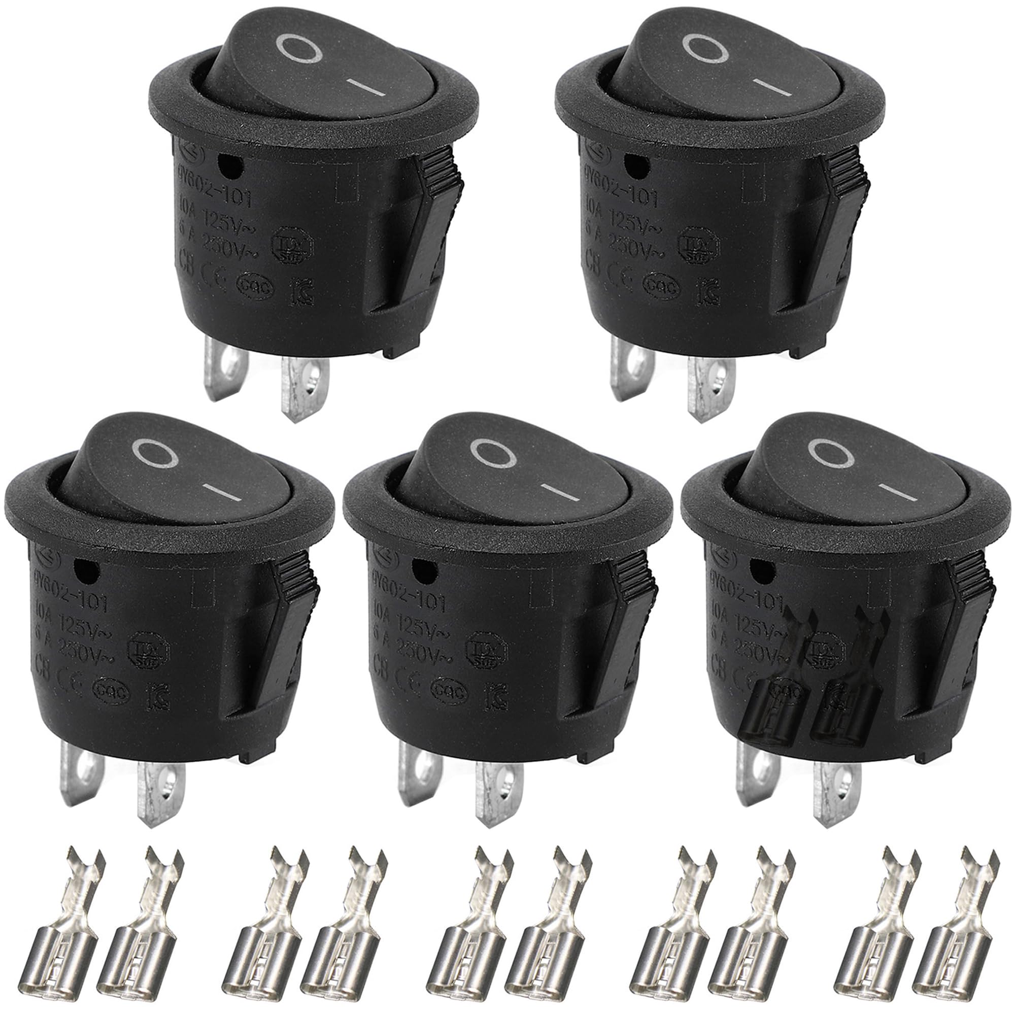 5 Stück Wippschalter Kippschalter 12v KFZ Schalter 12v On/Off mit 10 Kontaktstecker, Mini Kippschalter 2 polig, Mini Switch für Einbau Wohnmobil Boot HaushaltsgeräTe Lampenschalter Schwarz