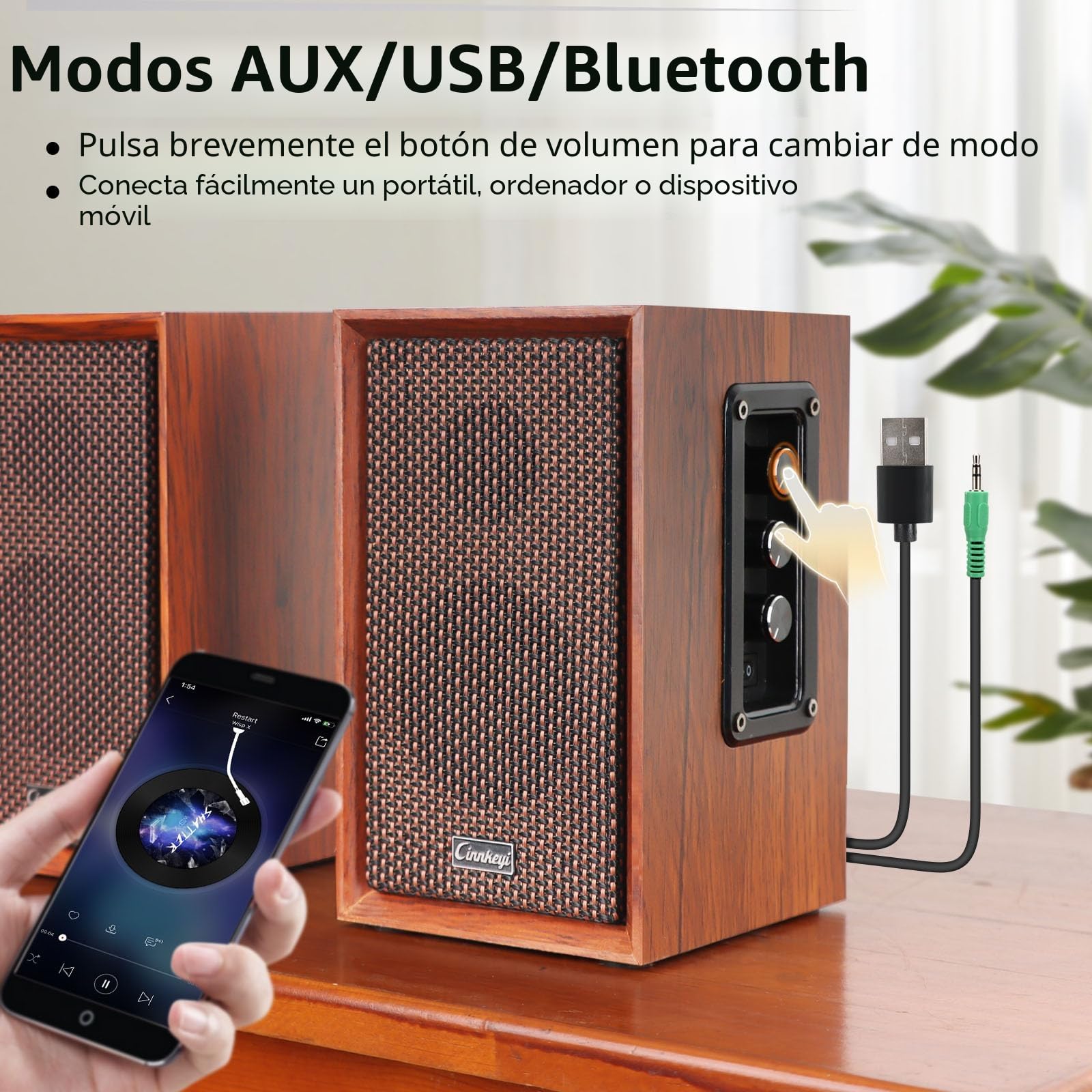 【Actualizado 2026】 Altavoces de estantería Activos – 40W Hi-Fi (DSP) Altavoces para Ordenador con Graves potentes, Bluetooth/USB/RCA/AUX – Altavoces de Madera 2.0 para PC/TV, portátil, Tocadiscos