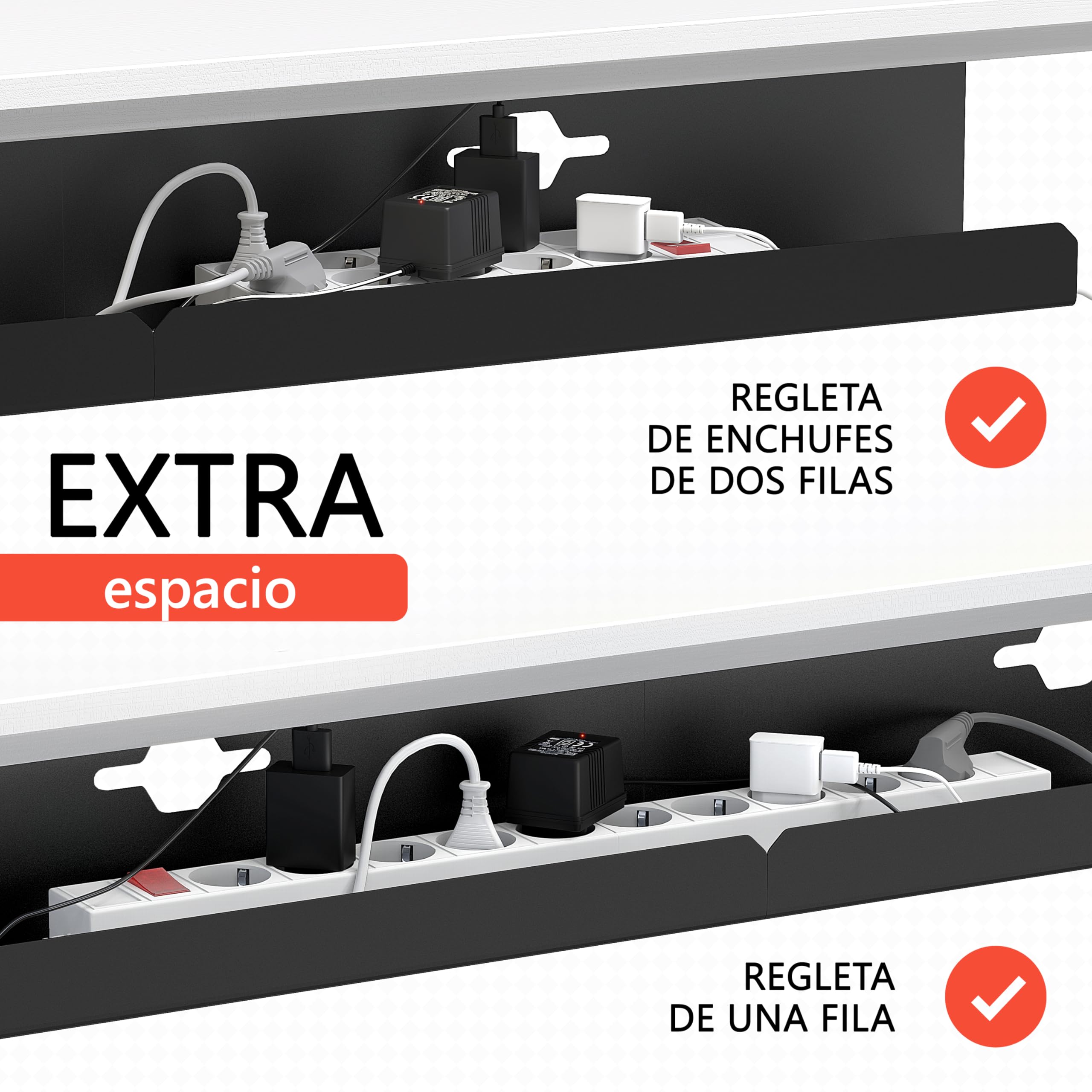 iVengo® XL Organizador Cables Escritorio Probado por TÜV [2x50cm] para una Recoge Cables Ideal - Espacioso Organizador de Cables [Juego de 2] - Bandeja Cables Escritorio Robusto e Inteligente - Negro