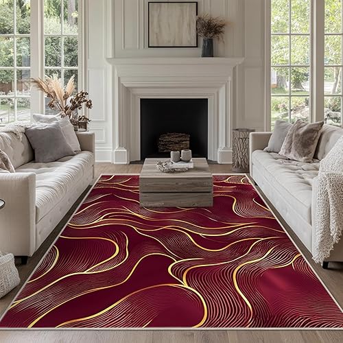 Miniatura 7 de Alfombra moderna de 8 x 10 pies para sala de estar, interior, lavable a máquina, abstracta para dormitorio, ultra suave, comedor, alfombra grande