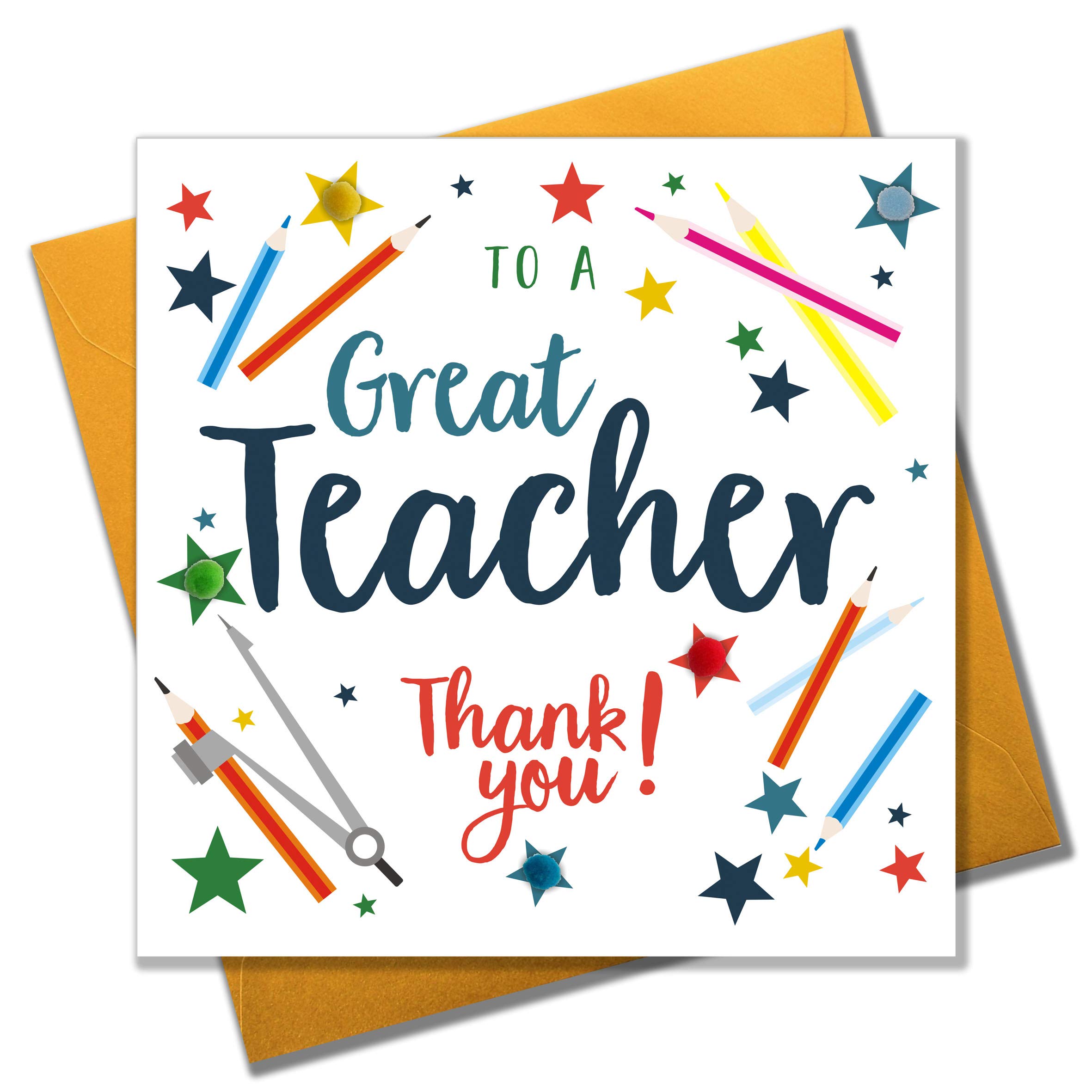 Claire Giles Greeting Cards, Thank you Teacher Card, School, Embellished with pompoms