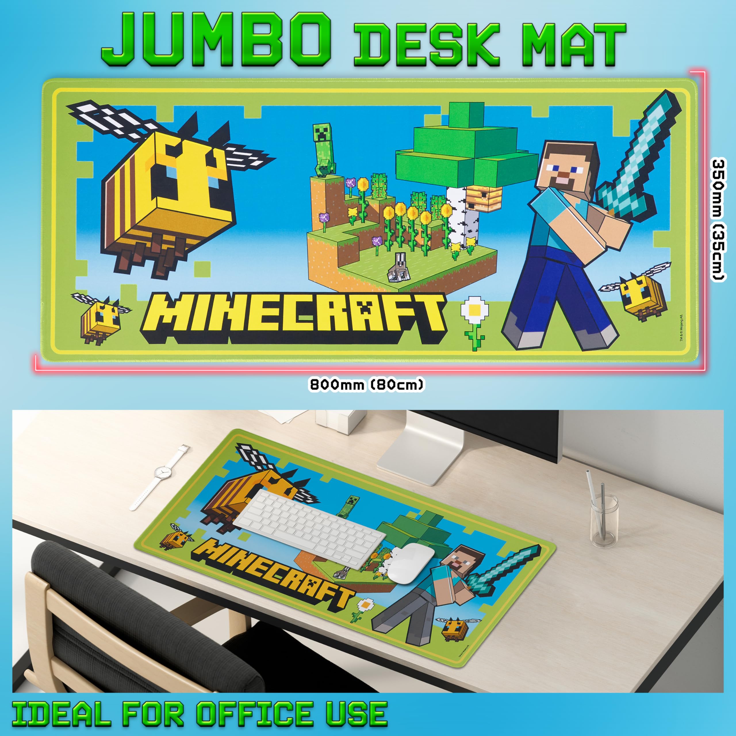 Minecraft Tapis de Souris Pour Enfants et Adolescents, Tapis De Bureau Antidérapant 80 x 35 cm (Vert)