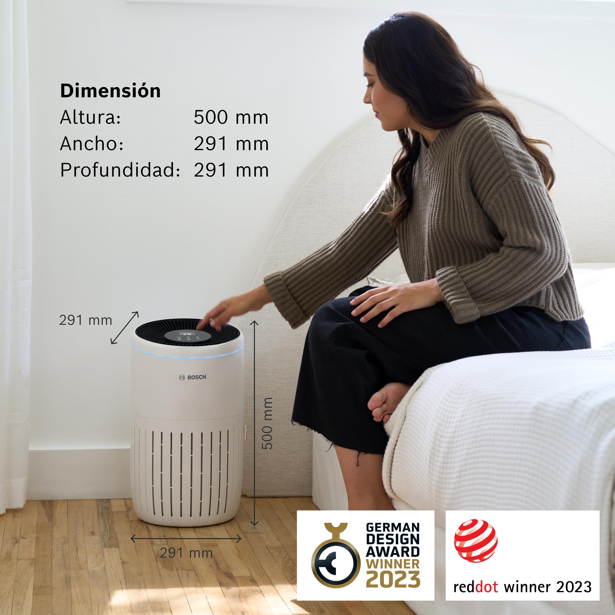 Bosch Air 4000, Purificador de aire, Para estancias de hasta 62,5 m² | Con Filtro de Aire 3 en 1, Sensor Inteligente, Modo Automático, Modo Silencioso (< 25 dB(A)), CADR: 300 m³/h