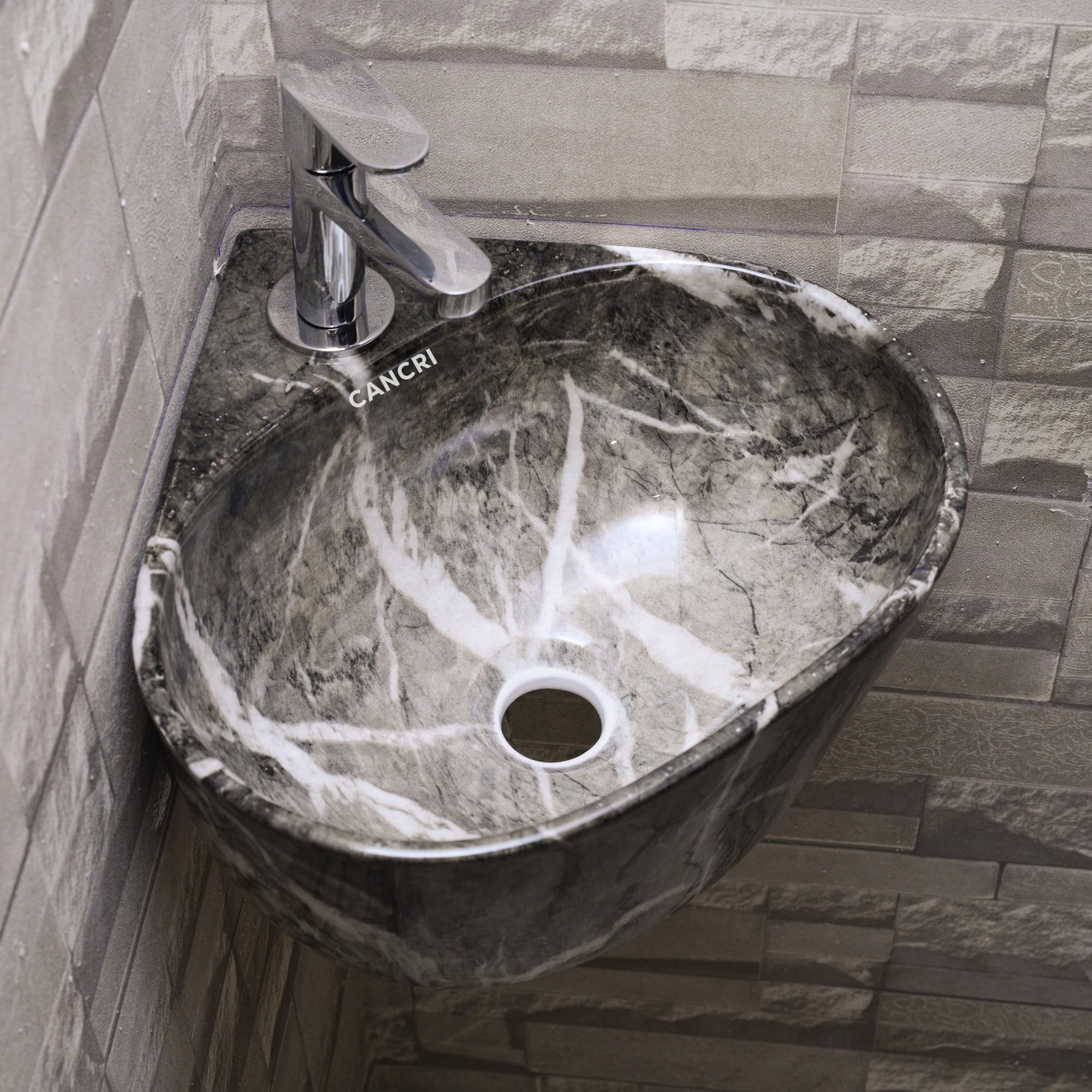 CANCRI Designer Wall Mounted Wash Basin For Bathroom | Ceramic Wall Hung Sink | Corner Basin | Corner Sink For Living Room, Resturent, Hotel (14 x 13 x 6 Inch) (Designer Charcoal) (B0D5H4S7SB) Amazon Price History, Amazon Price Tracker
