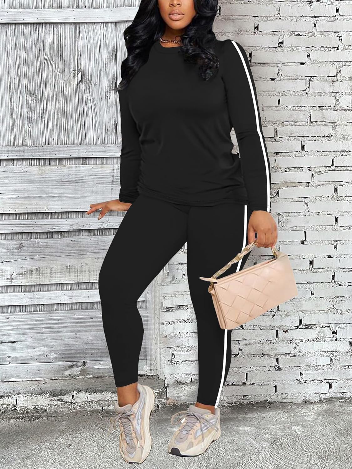 Women's 2 Piece Classic Striped Outfits Full Sleeve Lounge Long Sweatpants Jogger Matching Tracksuits Sports Sets - Image 3