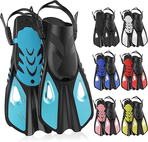 Aletas de esnórquel, aletas de natación, tamaño de viaje, cortas, ajustables, para esnórquel, buceo, adultos, hombres y mujeres, aletas de natación