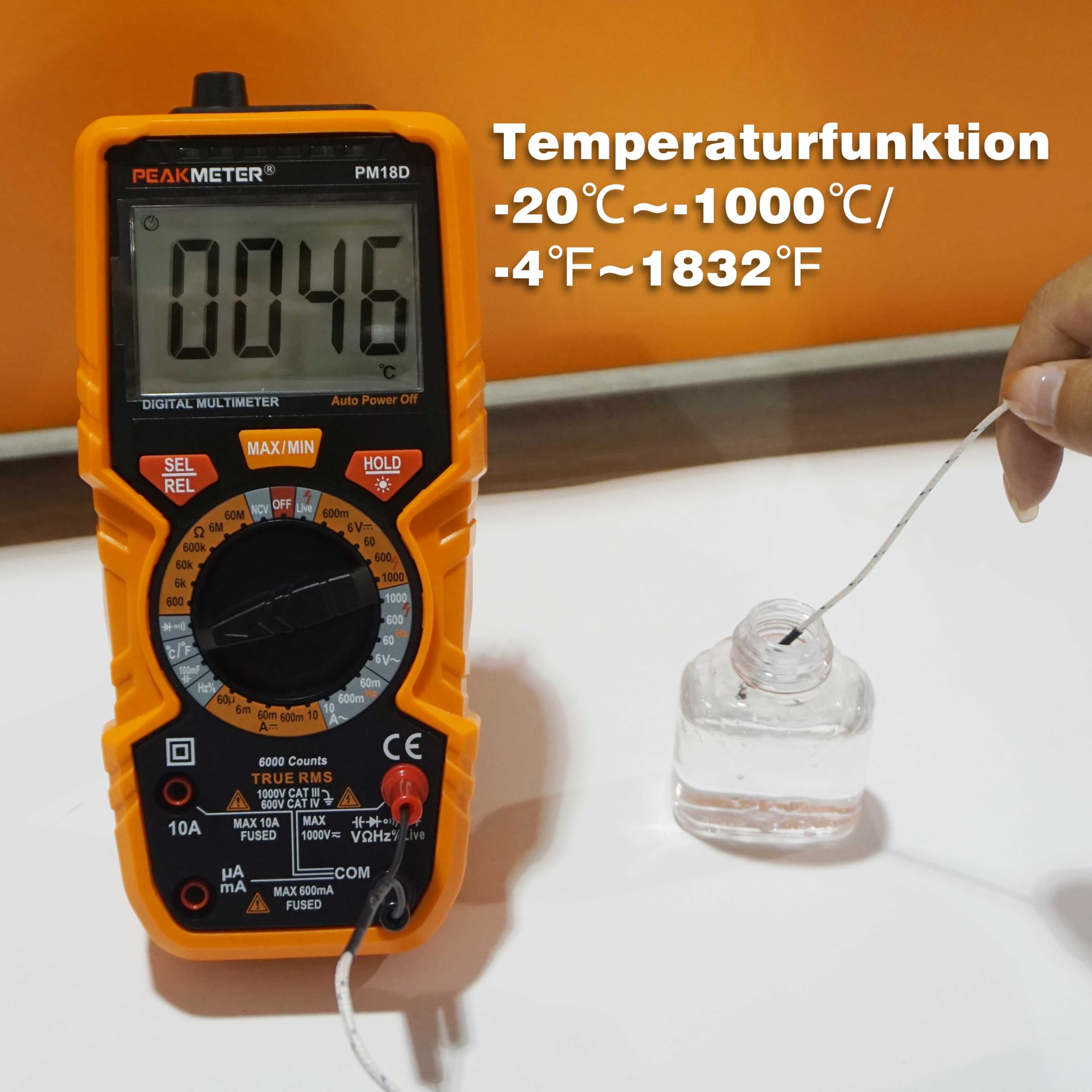 Digital Multimeter mit 6000 Zählungen,True RMS Voltmeter Ohmmeter Amperemeter,Misst Spannung Strom Widerstand Diode Durchgang Temperatur Frequenz NCV Mit LCD-Anzeige und Taschenlampe