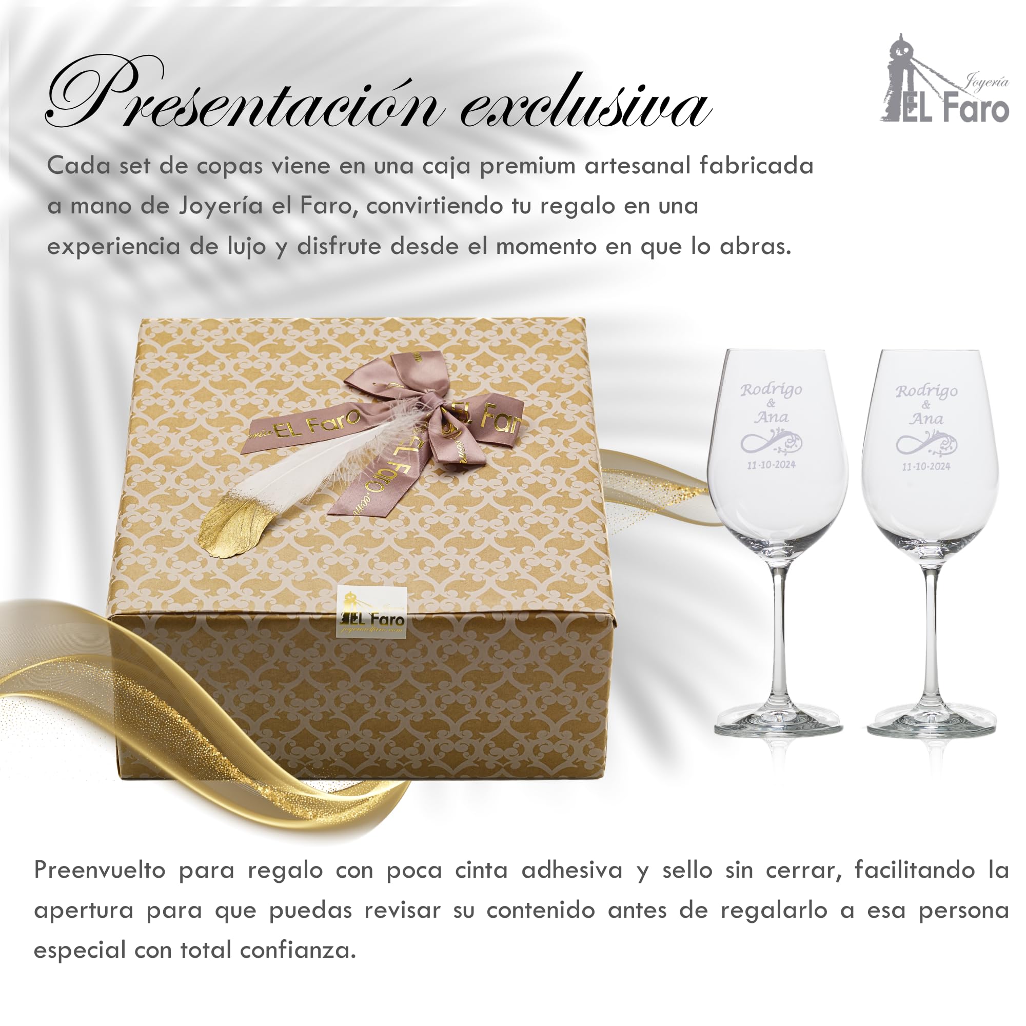 JOYERIA EL FARO | Copas de vino personalizadas | Estuche premium incluido | Brinda y celebra el amor (Infinito)