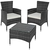 tectake® Set da Giardino in Rattan Lucerna, Robusto Telaio in Acciaio, Set Sedie da Esterno, Tavolino Salotto con Piano in Vetro, Comodi Cuscini, Design Moderno – Grigio