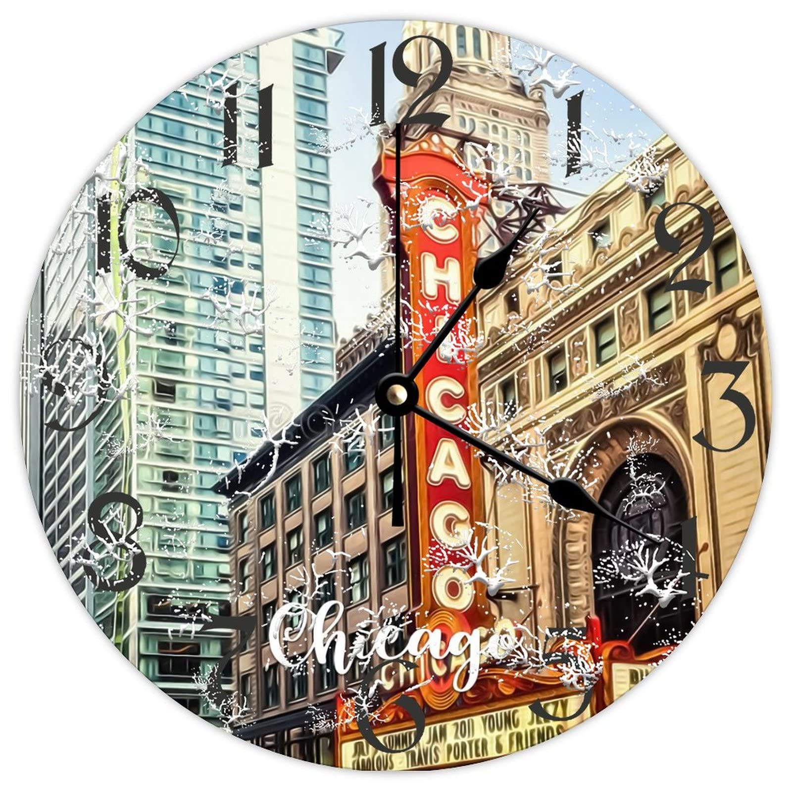 Horloge sans tic-tac silencieuse bois Chicago 38 cm pour chambre et salon
