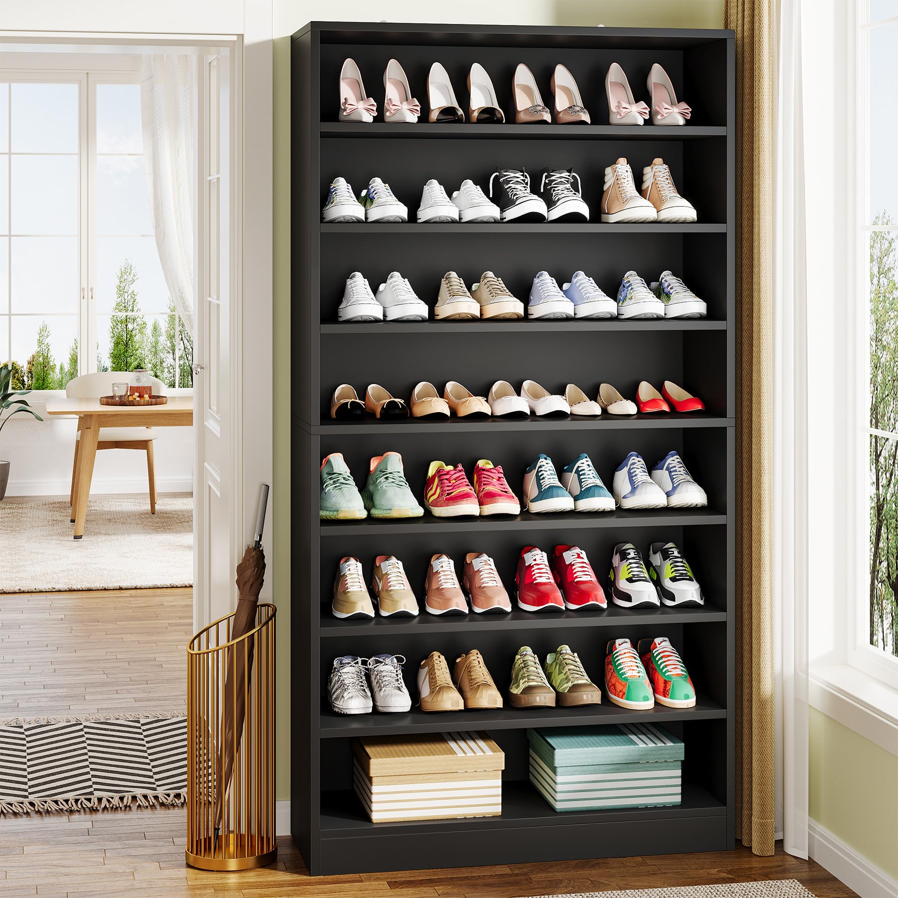 Amazon.com: Tribesigns Tall Shoe Cabinet, Wood Freestanding 9-Tier