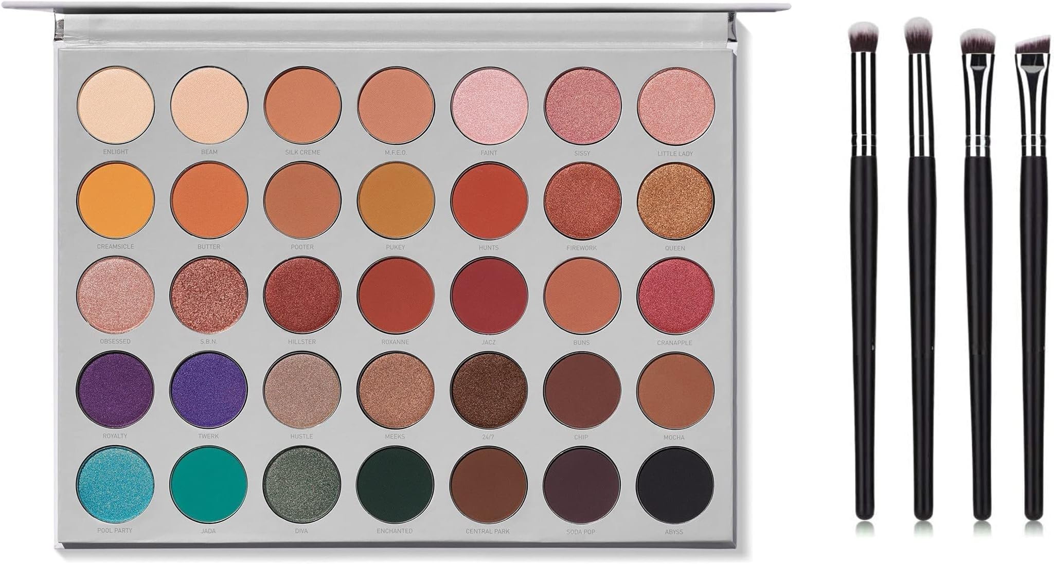 HUDA CRUSH BEAUTY Eyeshadow Palette with Brush Set Combo of 35 Color Morphe Jaclyn Hill Eye Shadow Pallet with 4Pcs Eye Shades Blending Brushes Set