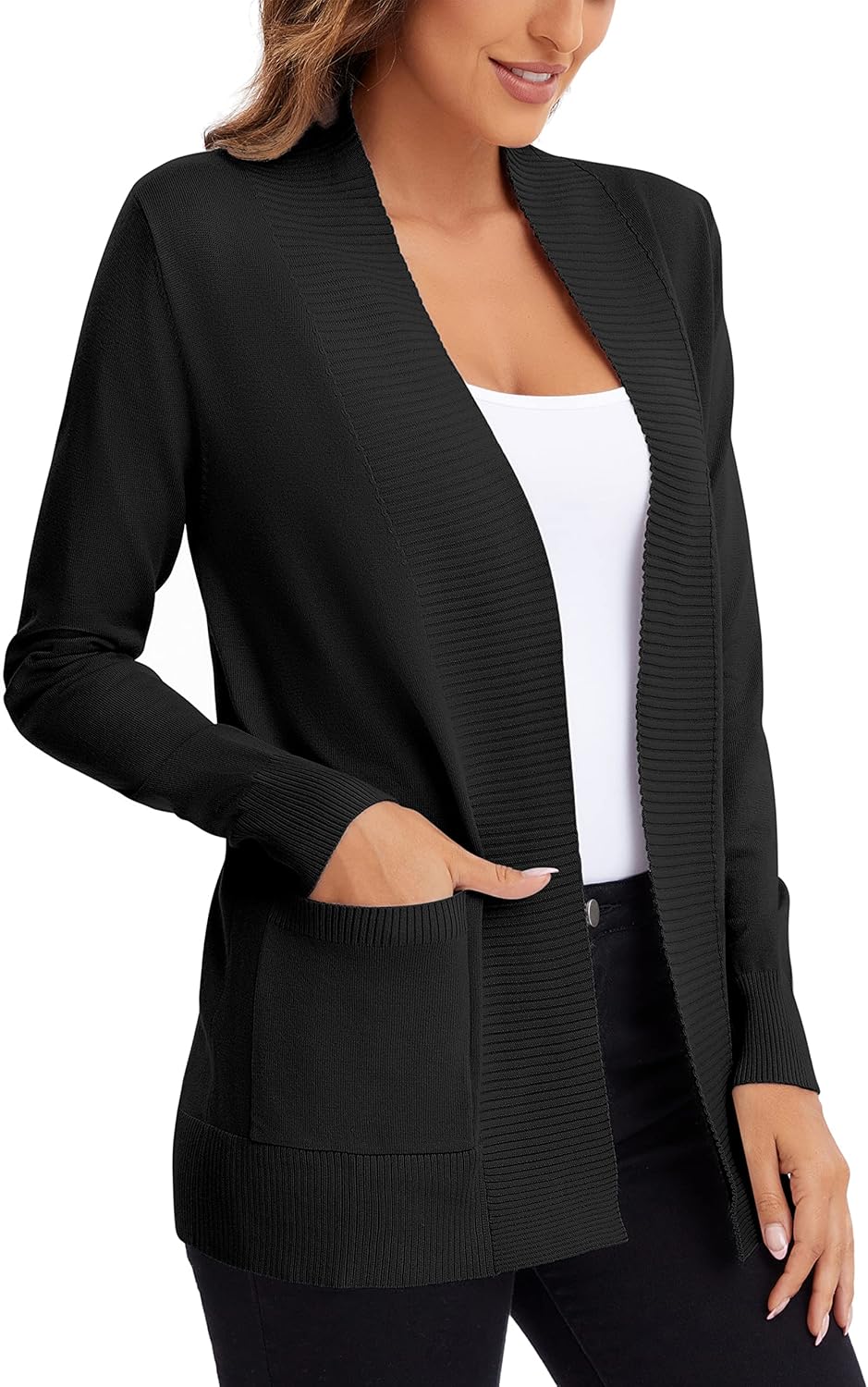 Urban CoCo Women's Lightweight Open Front Knit Cardigan Sweater Long Sleeve with Pocket - Image 4