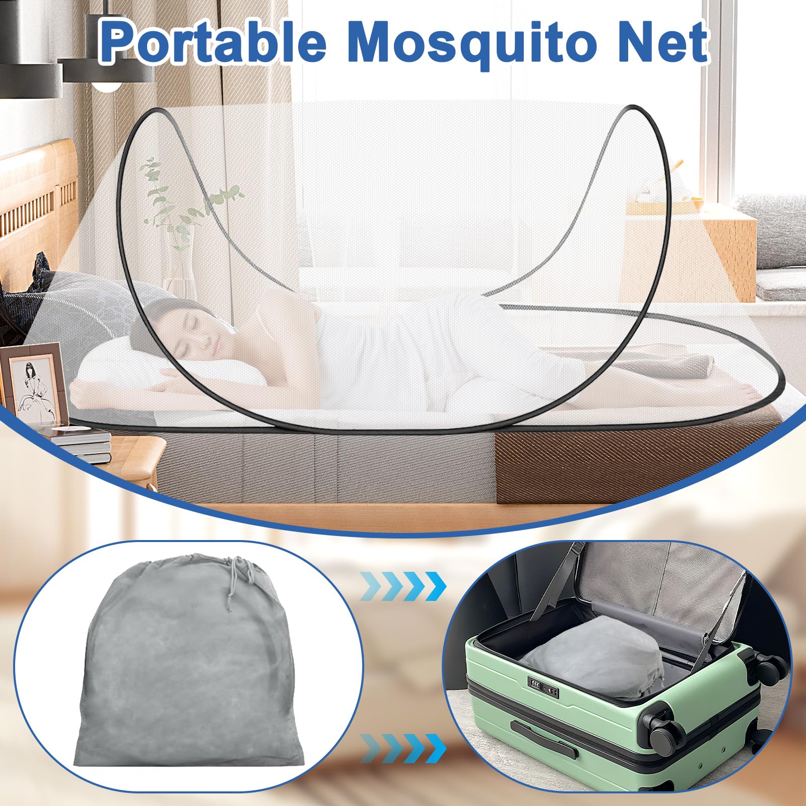 Moskitonetz Pop Up, 200 x 80 x 56 cm Faltbares Mückennetz, Tragbares Campingzelt, Familien Moskitonetz Bett für Bett, Camping, Reise, Indoor, Einfache und Tragbar