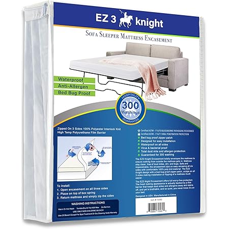 Amazon Com Ez3 Knight Sleeper Sofa Mattress Encasement Zippered Sofa Mattress Protector Designed 100 Waterproof Bacteria Proof Soft Hypoallergenic Material Queen Sleeper Sofa 60x72x5 Home Kitchen