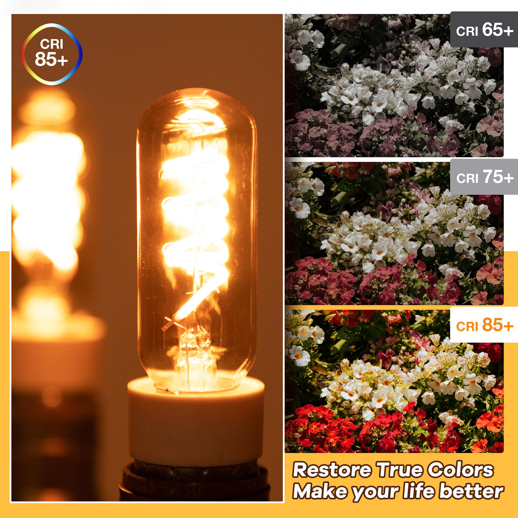 Genixgreen Vintage E14 LED Edison Żarówka ciepła biel 25 W, T25 3W Stara spiralna żarówka LED, 2200K Ciepłe światło Żarówka retro do kawiarni, bursztynowe szkło, CRI90+, 6 sztuk