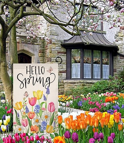 Miniatura 4 de BLKWHT Bandera de jardín floral de primavera de 12 x 18 pulgadas, vertical, de doble cara, flores coloridas, mariposa, granja, vacaciones,