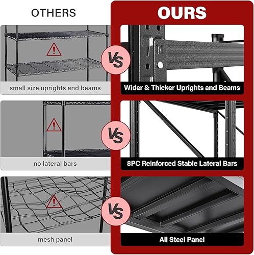 Miniatura 4 de Estantería de garaje resistente de 7000 libras, estantes de almacenamiento de 79 pulgadas de ancho y profundo, estantes de garaje de metal negro,