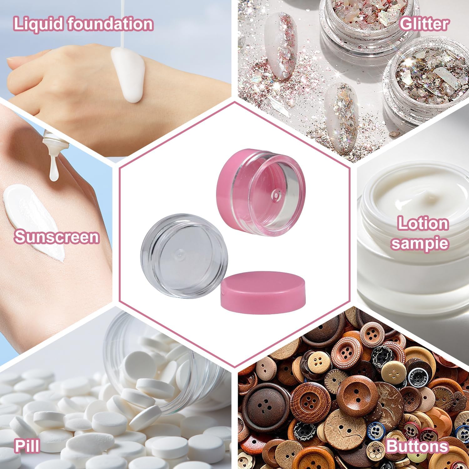 20 Pcs Small Travel Containers 5Gram/5ml – Mini Cosmetic Sample Jars with Lids, With 2 Mini Spatulas for Makeup, Lip Balm, Eye Shadow, Nail Powder, Compact Size for Traveling (Pink) image 3