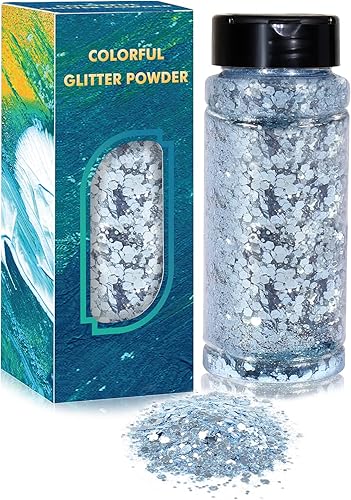 Bazayona Brillo grueso lentejuelas gruesas de 3.53oz y mezcla de polvo de purpurina fina, purpurina de resina para manualidades, decoración de