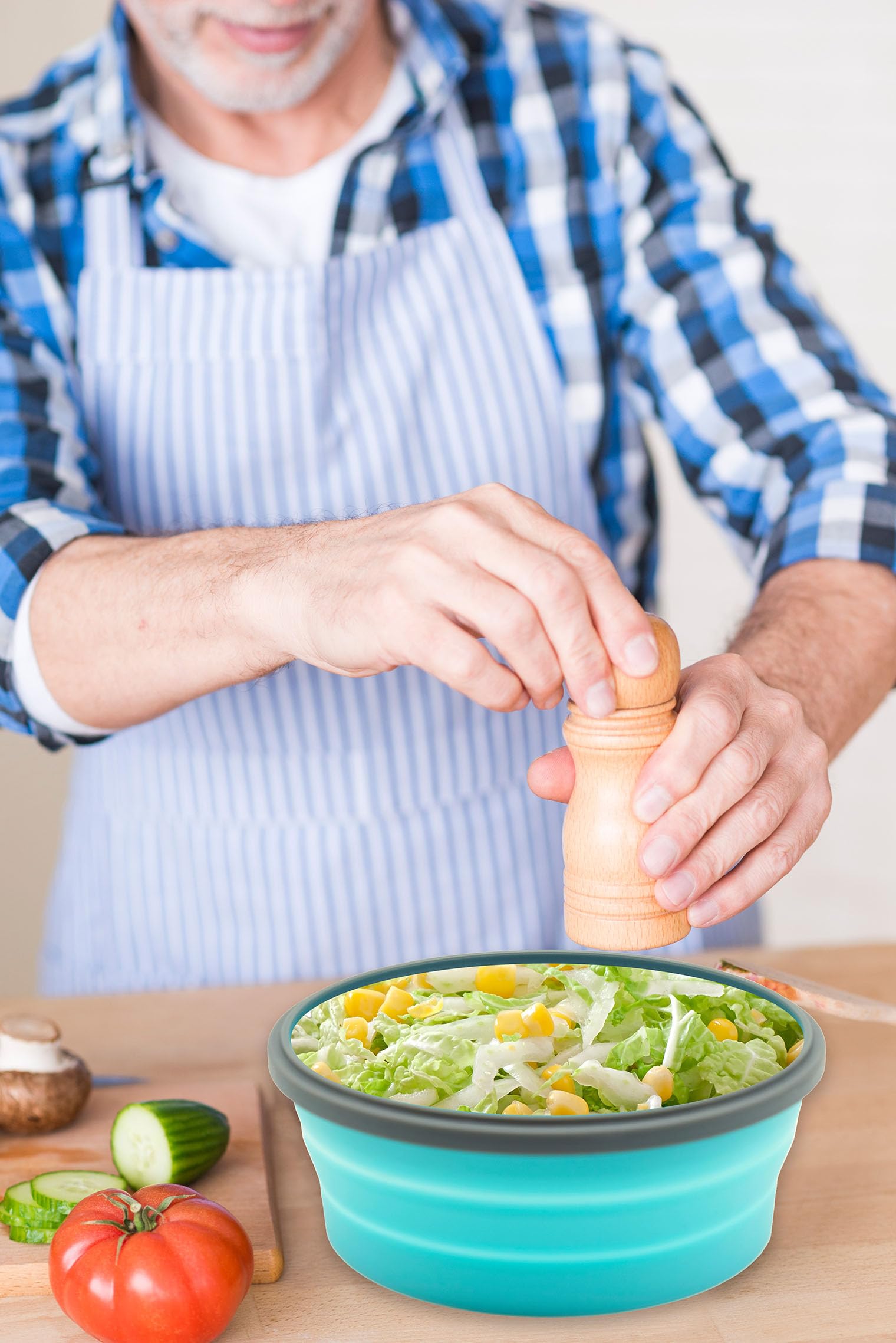 Lunememo Contenitori Pieghevoli Per Alimenti, Adatti al Congelatore e Alla Lavastoviglie, Contenitori per Pranzo in silicone, Adatto per Campeggio, Coperchio, 16 Pezzi, Blu