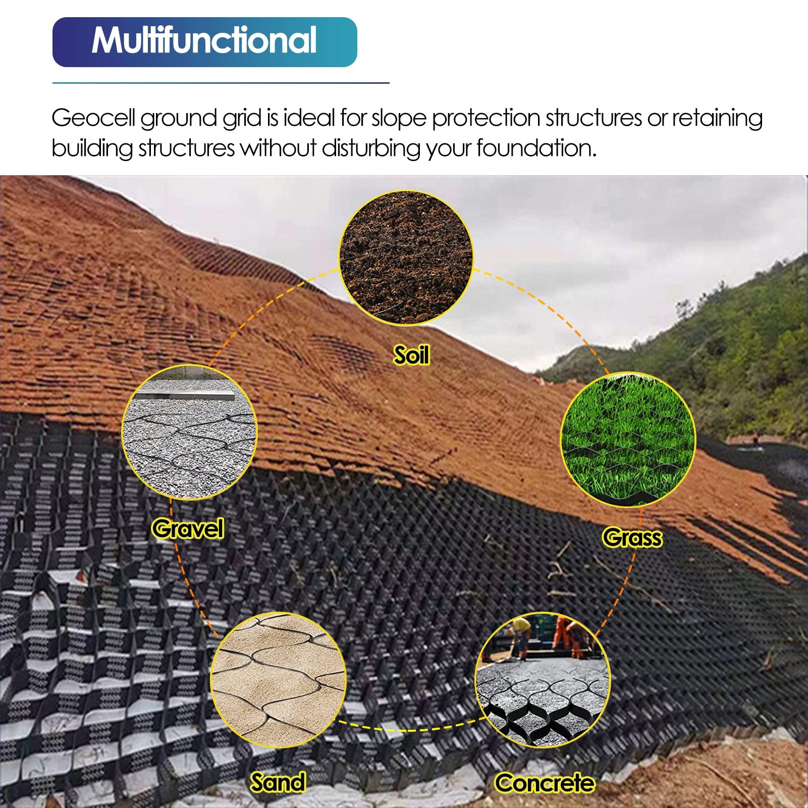 Rejilla de adoquines permeable para estabilización de caminos de grava, fácil de cortar, ideal para pasarelas y entradas de patio, tamaño de 4 m x 10 m y versátil hormigón/hierba/guisantes