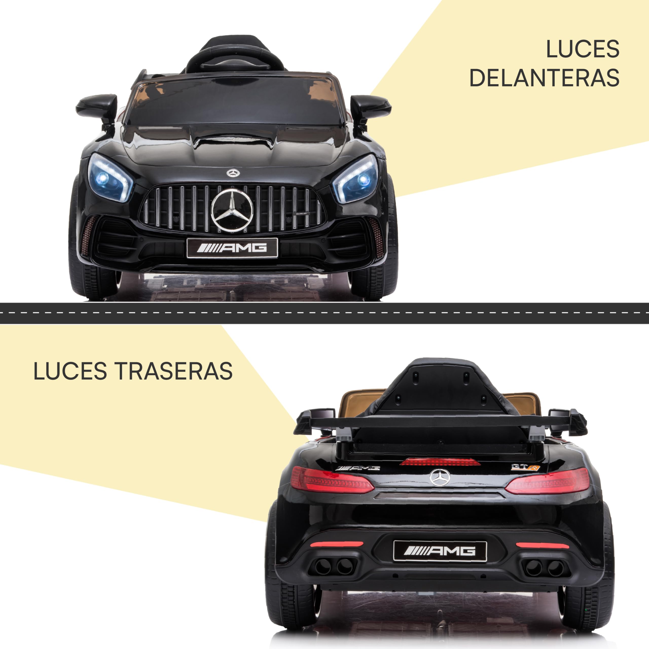 Baroni Toys Mercedes AMG Sport Coche Eléctrico para Niños Baby Car Full Optional, Coche Teledirigido Asiento de Plástico, Puertas Abatibles, Motor de 12 V, Carga de hasta 25 kg 1-4 Años, Negro