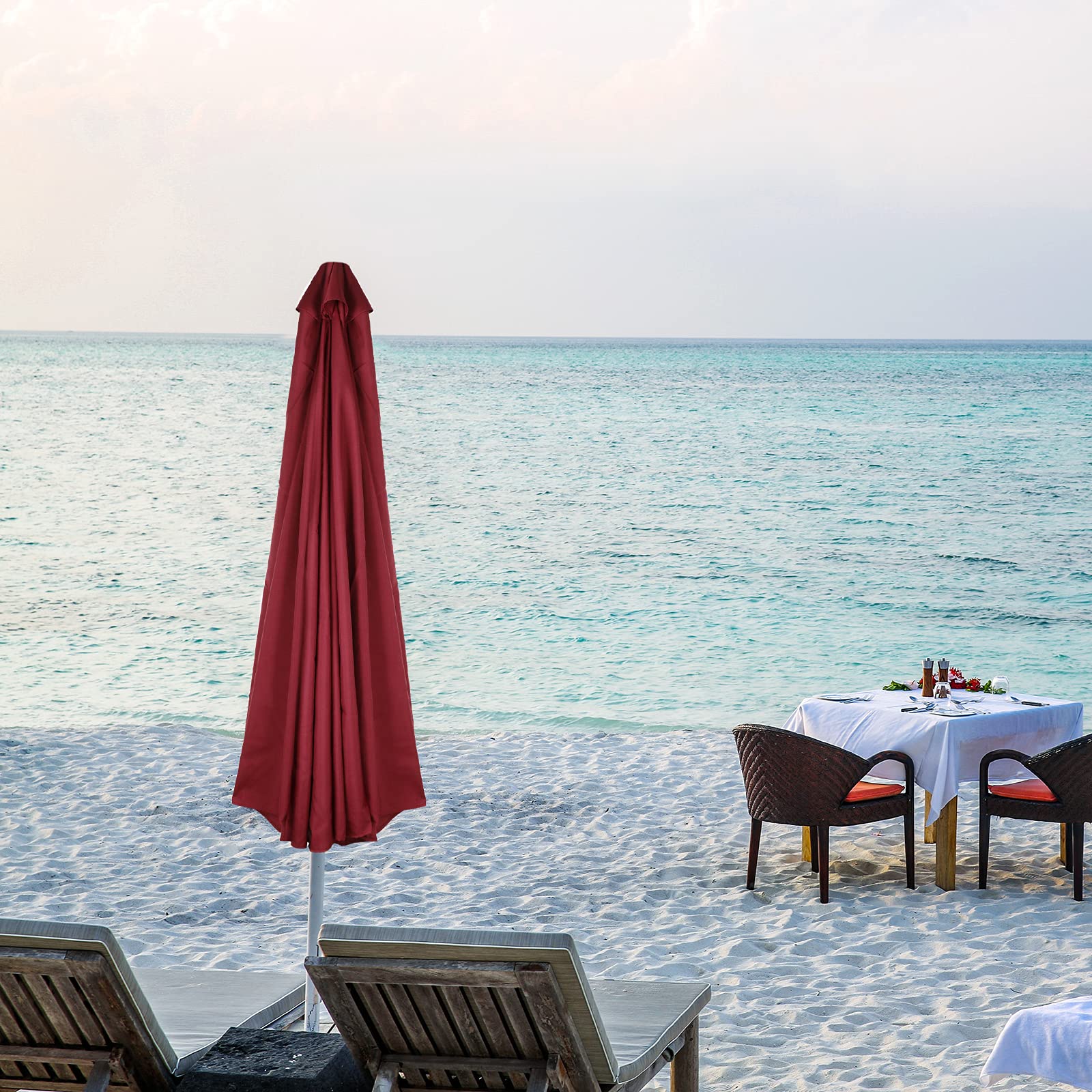 Toile de rechange pour parasol d'extérieur à 8 baleines pour jardin, terrasse, cour, plage, piscine, marché (auvent uniquement)