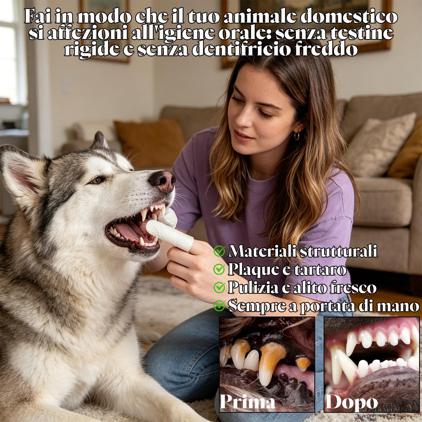 Zampalife Salviette Dentali,Salviette Denti per Alito Fresco E Rimozione Tartaro,Formula Delicata per Gengive Sensibili,Uso Quotidiano (2PCS)