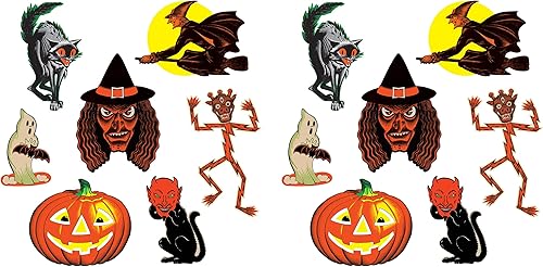 Beistle Recortes clásicos vintage de Halloween, 14 piezas, 9.5 a 16 pulgadas, multicolor
