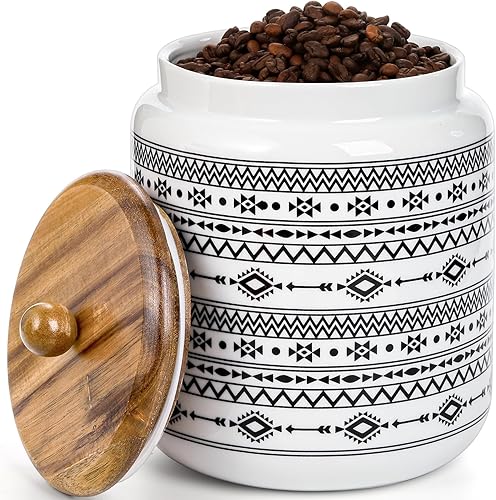 Hedume Recipiente de cocina, tarro grande de cerámica para almacenar alimentos con tapa de madera hermética, recipiente de almacenamiento de