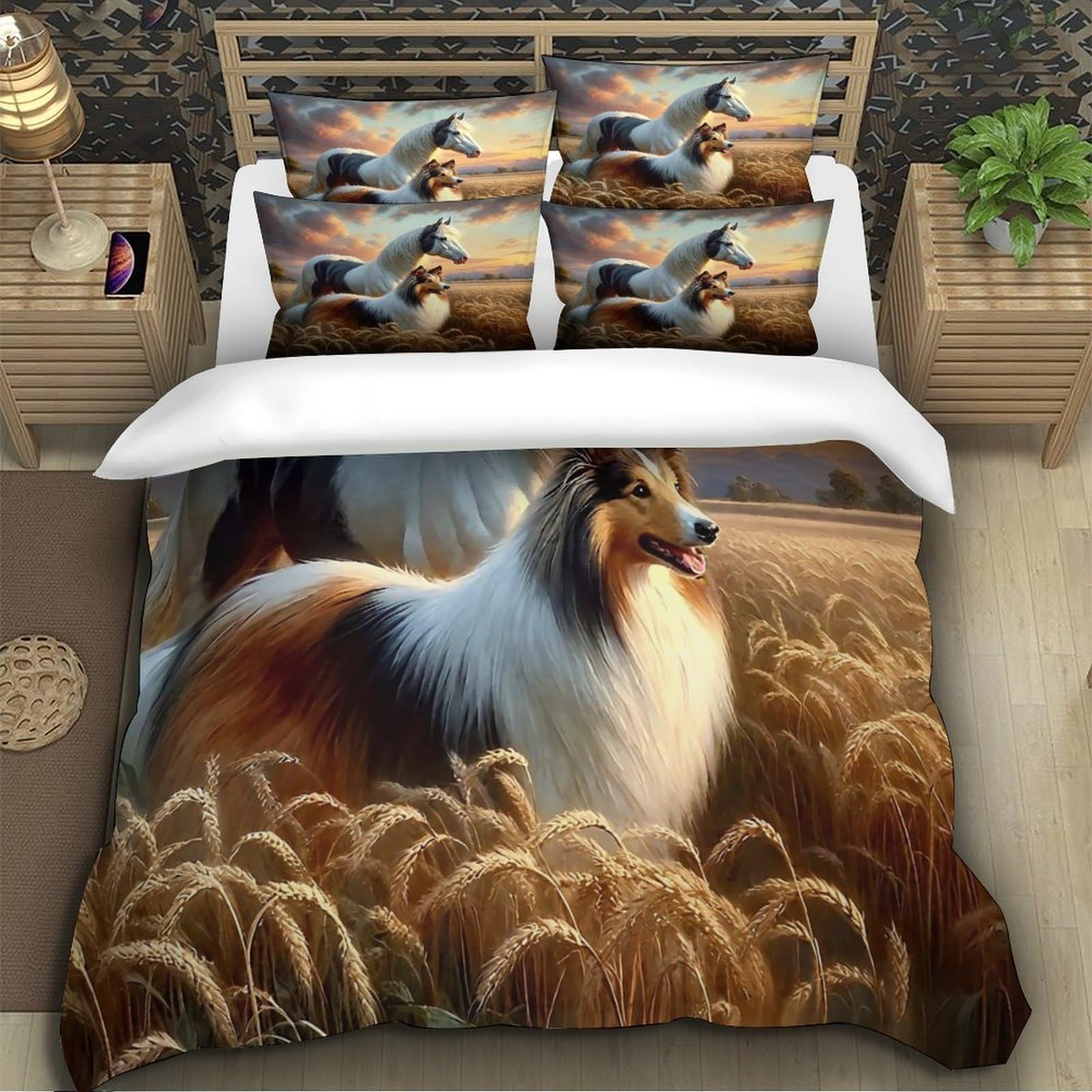 Housse de couette cheval fermeture éclair cachée microfibre douce parure lit sans pli