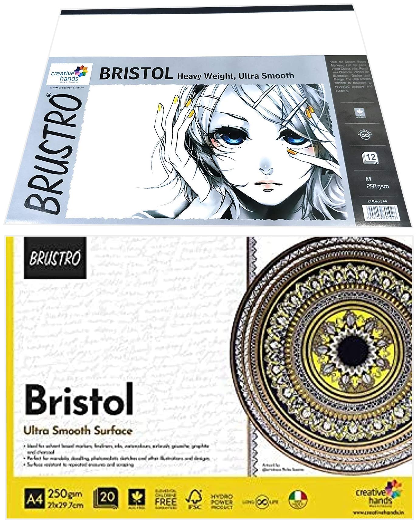 Brustro Ultra Smooth Bristol Sheets, A4 Size, 250 GSM Pack of 20 + 4 Free Sheets & BRUSTRO Bristol Ultra Smooth Glued Pad 250 GSM A4-20 Sheets (B0BPXWMHM4) Amazon Price History, Amazon Price Tracker