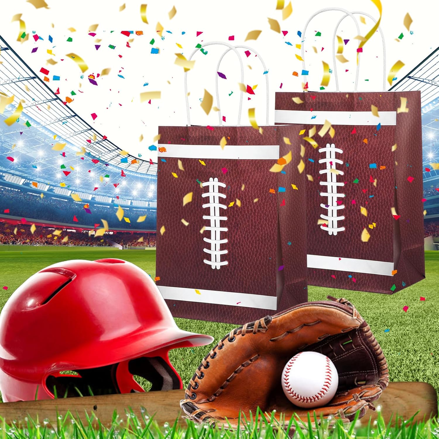 Kifmurase 50 Pieces Football Gift Bags with Handles, 8.3 x 5.9 x 3 Inch Football Party Favors Goodie Treat Bags Football Sports Theme Paper Bags for Birthday Party Supplies - Image 4